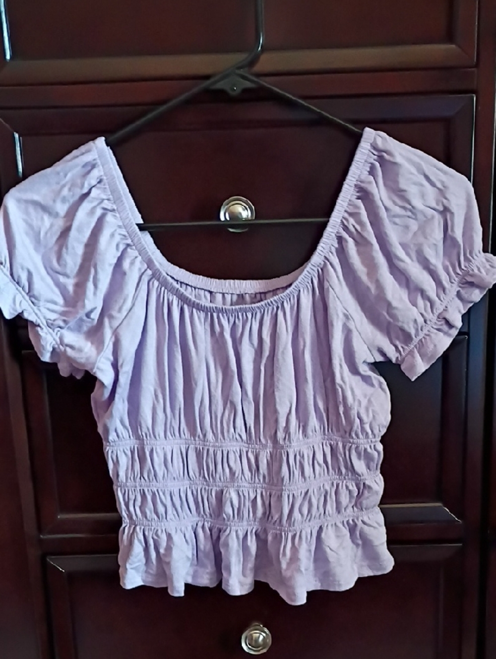 Lavender Ruched Puff Sleeve Crop Top